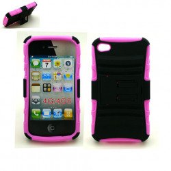 iPhone 4S 4 TPU+PC Dual Hybrid  Case with Stand (Black-Pink)
